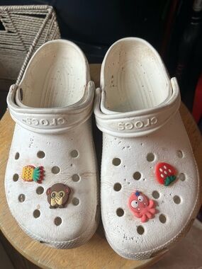 CROCS White Classic Clogs with Jibbitz Holes